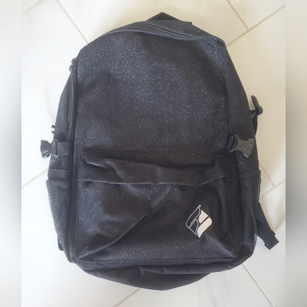 Fierce Feats Cheer Glitter Back Pack In Black With Shallow Cut By Box Cutter